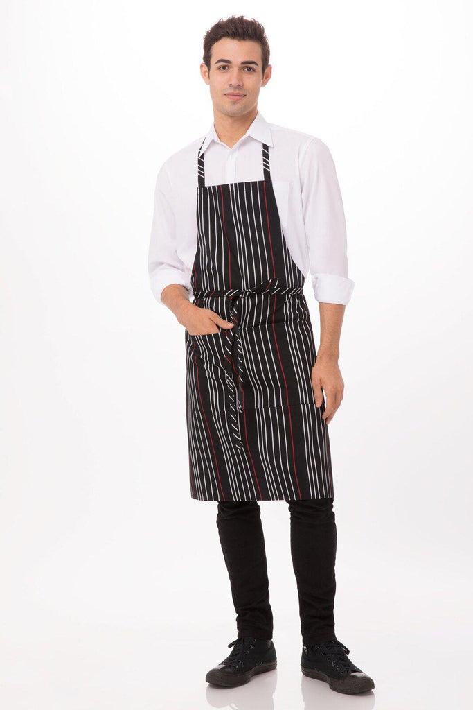 Chef Works Striped Bib Apron - Black/Red/White