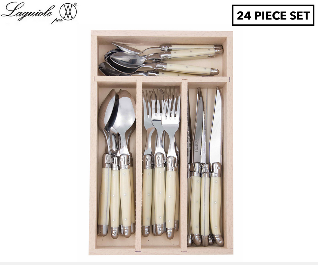 Laguiole Debutant - 24pc Mirror Polished Cutlery Set (Ivory)