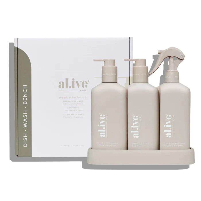al.ive Body Premium Kitchen Trio (Dishwashing Liquid, Hand Wash & Bench Spray)