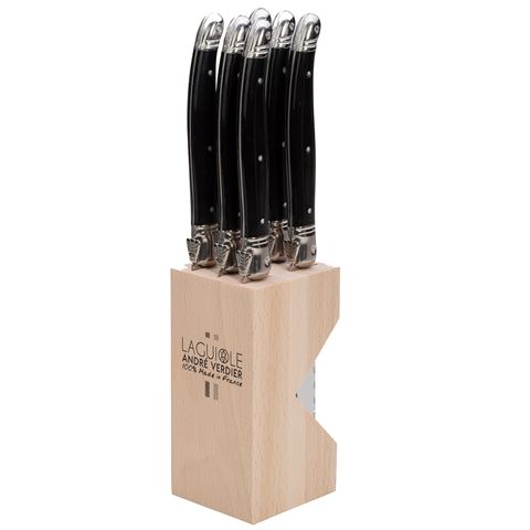 Laguiole Debutant 6pc Serrated Steak Knife Set - Black